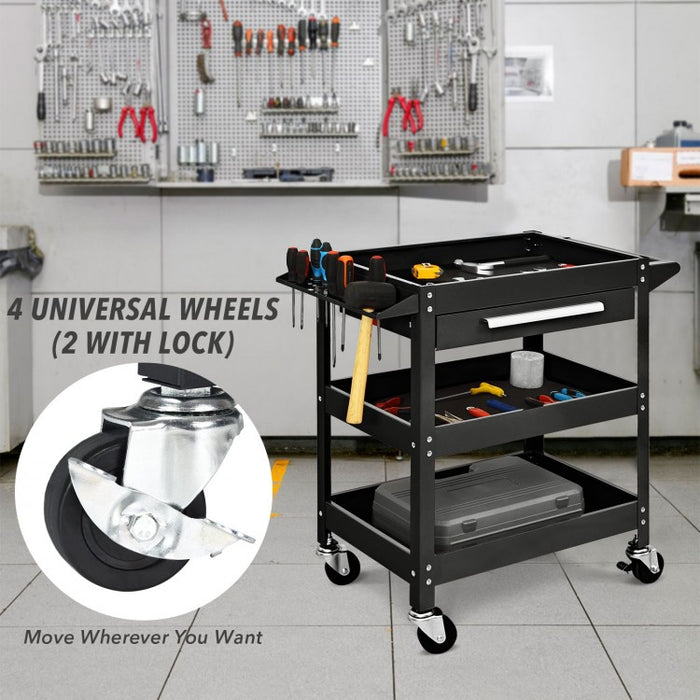 Multipurpose 3-Tray Tool Cart with Drawers and Swivel Casters