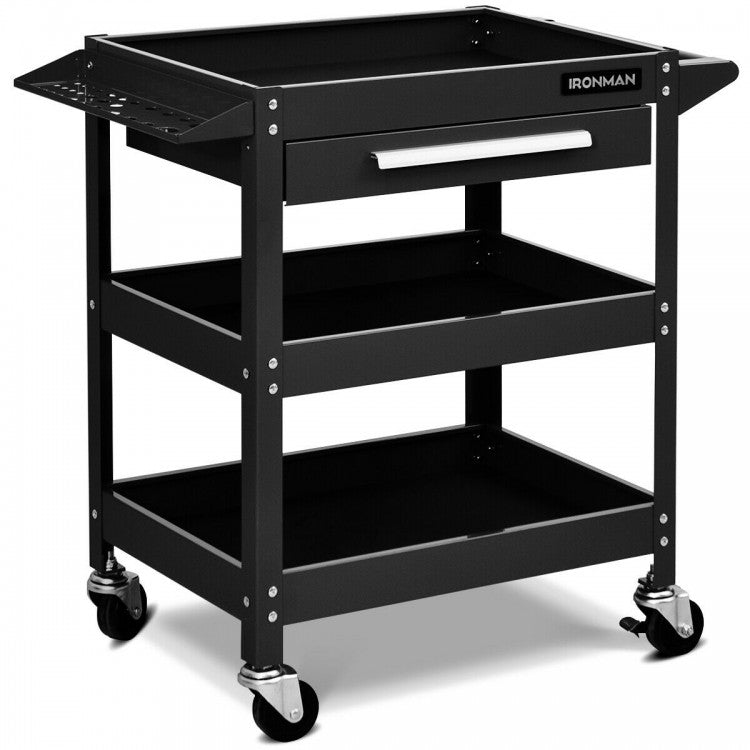 Multipurpose 3-Tray Tool Cart with Drawers and Swivel Casters