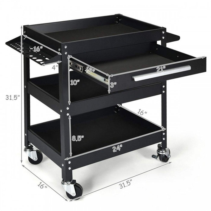 Multipurpose 3-Tray Tool Cart with Drawers and Swivel Casters