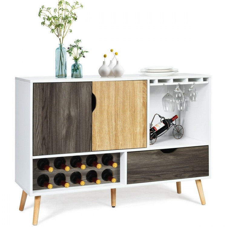 Costway Contemporary Bar Cabinet with Glass Rack - Suitable for Restaurant and Small Tavern