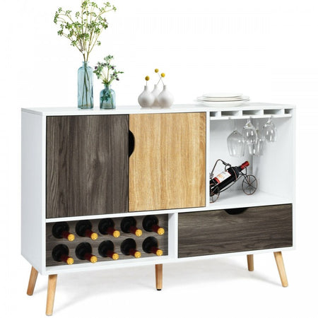 Costway Contemporary Bar Cabinet with Glass Rack - Suitable for Restaurant and Small Tavern