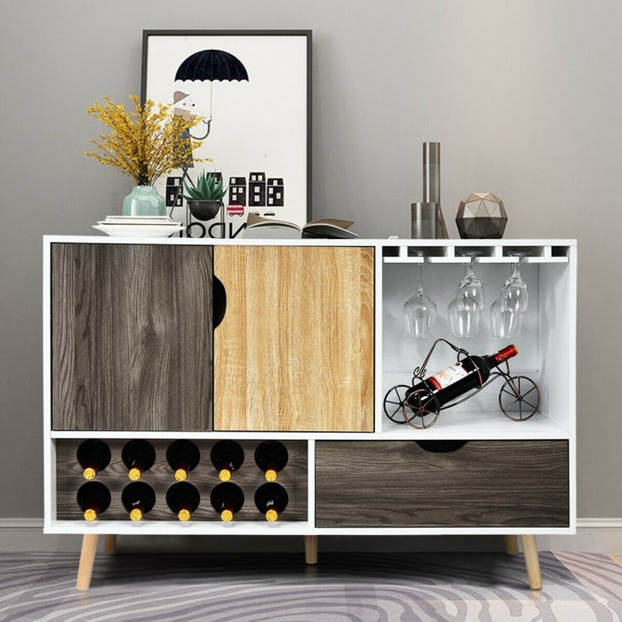 Costway Contemporary Bar Cabinet with Glass Rack - Suitable for Restaurant and Small Tavern