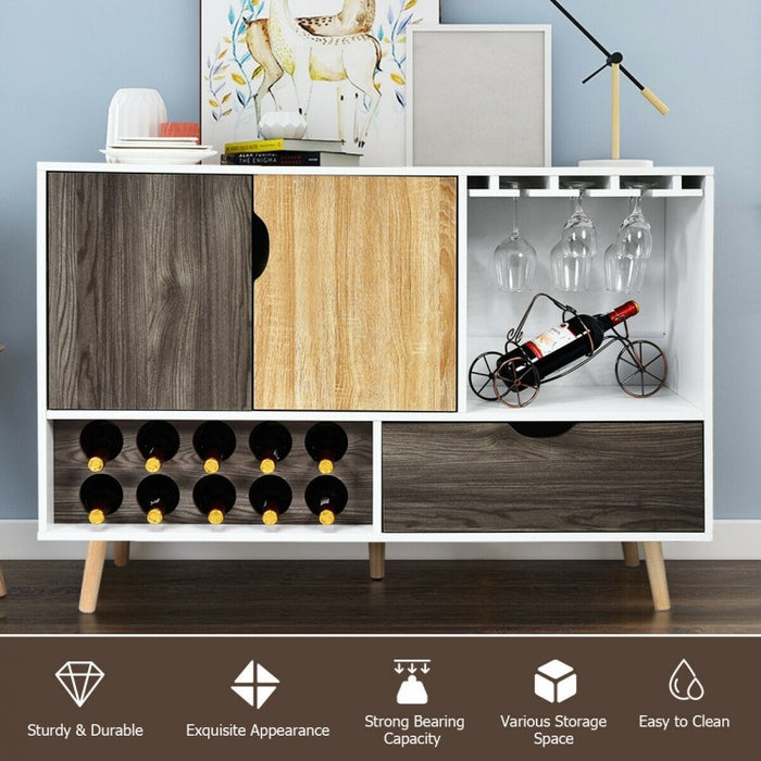 Costway Contemporary Bar Cabinet with Glass Rack - Suitable for Restaurant and Small Tavern