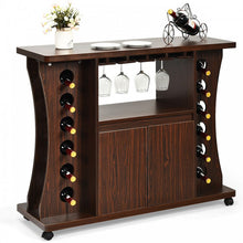 Load image into Gallery viewer, Costway Vintage Home Bar Cabinet Storage Cabinet with Wine Glass Rack and Casters - Suitable for Restaurant and Bar
