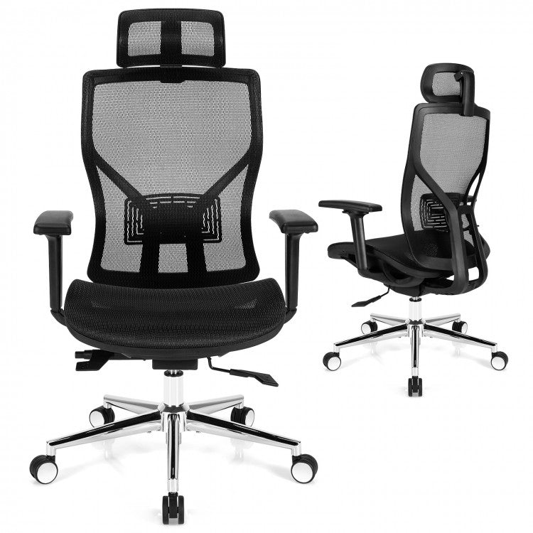 Black Office Chair and Computer Chair with 3D Armrests and Rotating Headrest