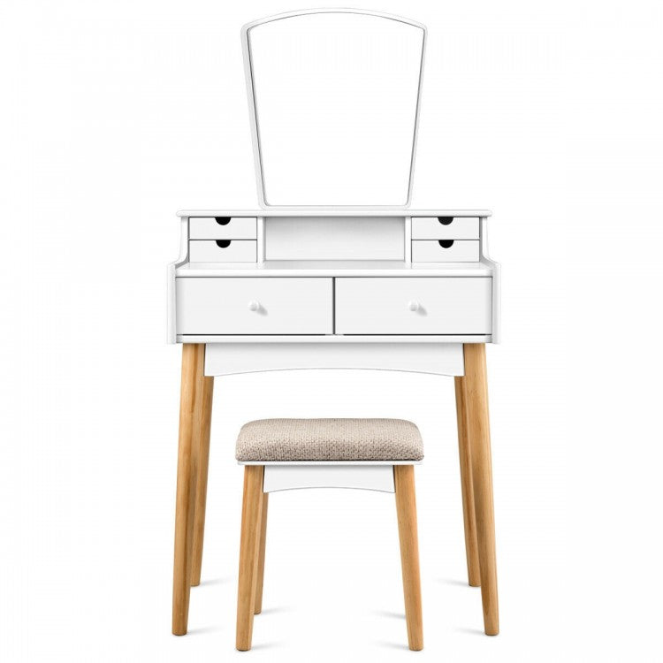 White Vanity Makeup Dressing Table Furniture Set with 6 Drawers
