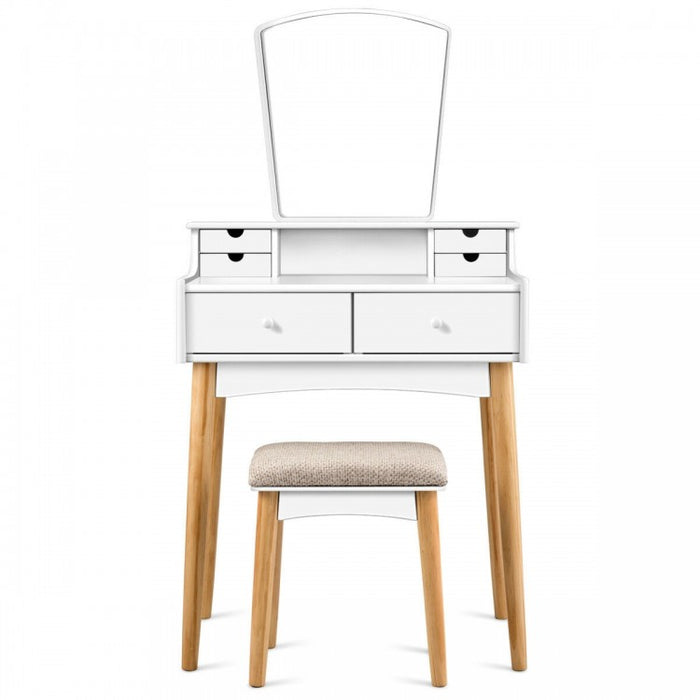 White Vanity Makeup Dressing Table Furniture Set with 6 Drawers
