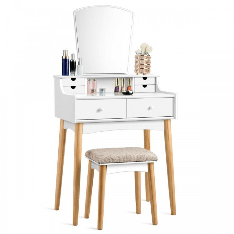 White Vanity Makeup Dressing Table Furniture Set with 6 Drawers
