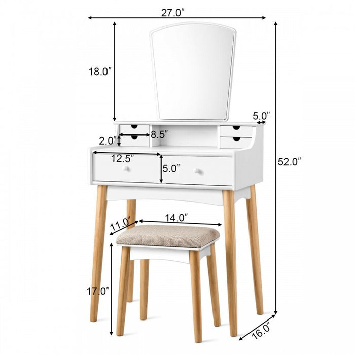 White Vanity Makeup Dressing Table Furniture Set with 6 Drawers