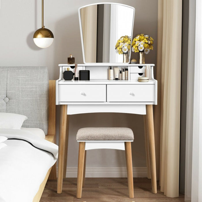 White Vanity Makeup Dressing Table Furniture Set with 6 Drawers