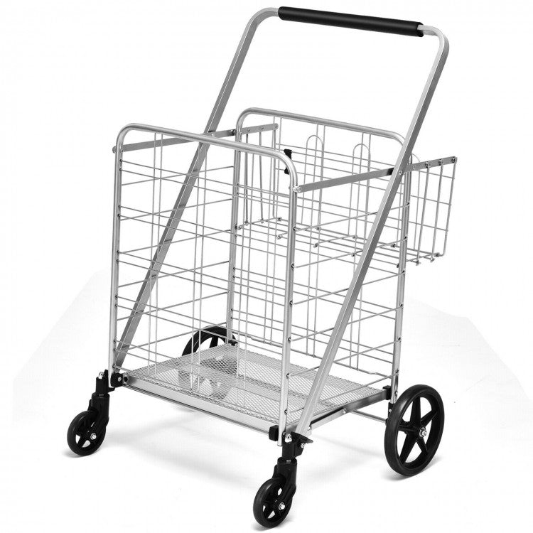 Foldable Large Indoor/Outdoor Shopping Cart with 360° Swivel Front Wheels