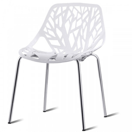 6-Piece White Modern Dining Chair Set with Perforated Pattern