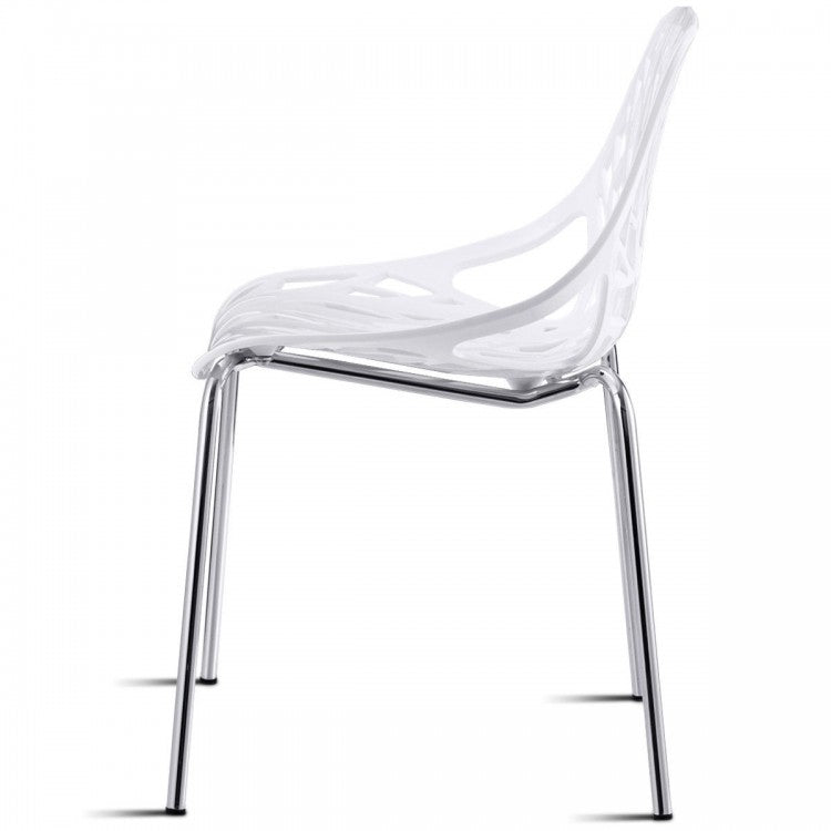 6-Piece White Modern Dining Chair Set with Perforated Pattern