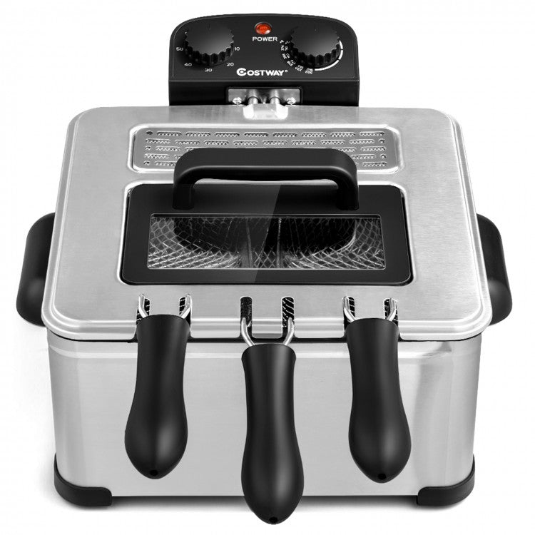 Kitchen 1700W 5.3QT Electric Deep Fryer with Three Fry Baskets