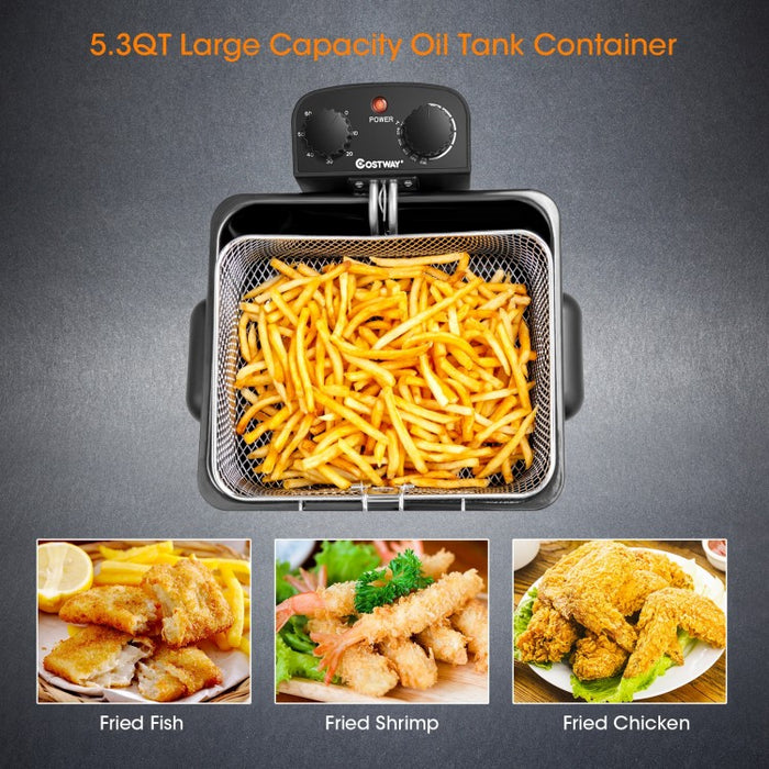 Kitchen 1700W 5.3QT Electric Deep Fryer with Three Fry Baskets