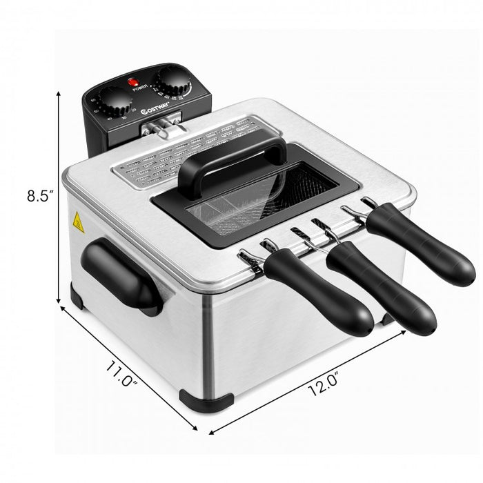 Kitchen 1700W 5.3QT Electric Deep Fryer with Three Fry Baskets