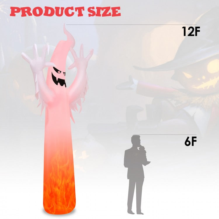 Costway 12-Foot Halloween Inflatable Ghost Decoration with LED Lights - Suitable for Holiday Parties