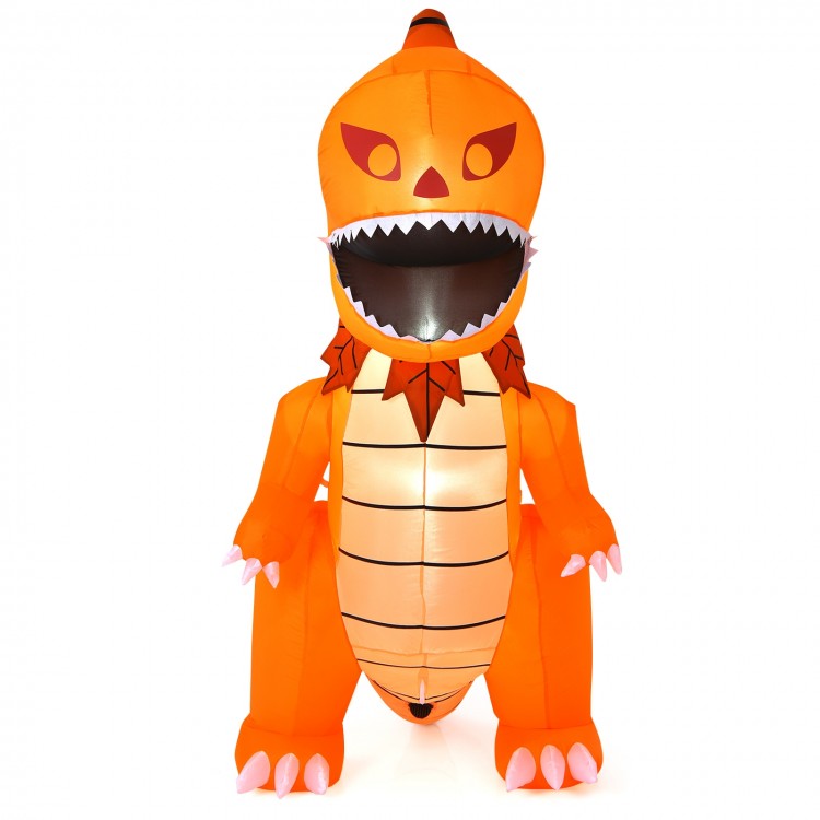 Costway Halloween Inflatable Pumpkin Dinosaur with Built-in LED Lights - Suitable for Haunted House Parties