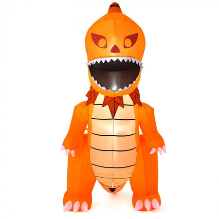 Costway Halloween Inflatable Pumpkin Dinosaur with Built-in LED Lights - Suitable for Haunted House Parties