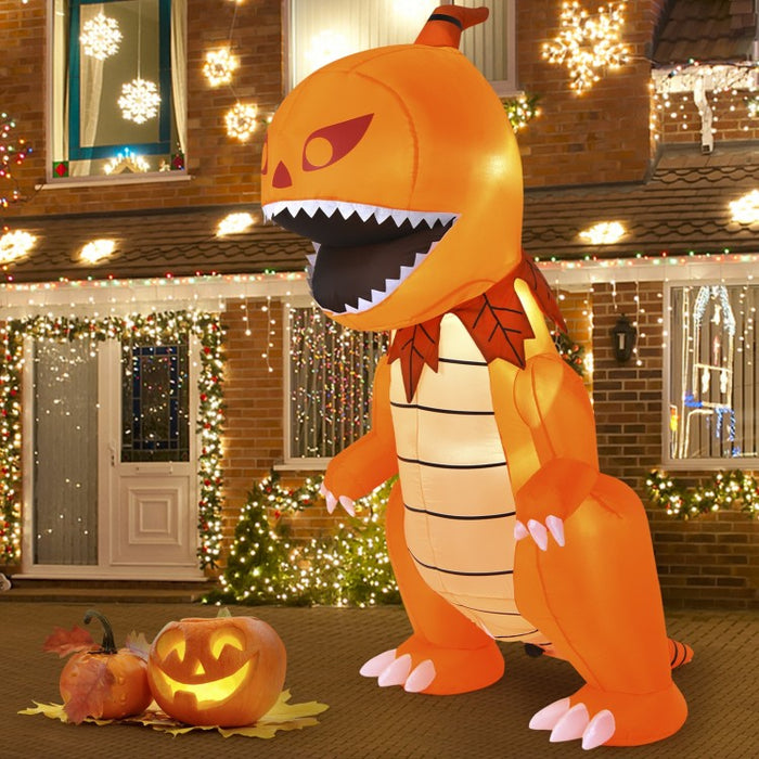 Costway Halloween Inflatable Pumpkin Dinosaur with Built-in LED Lights - Suitable for Haunted House Parties