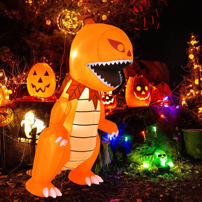 Costway Halloween Inflatable Pumpkin Dinosaur with Built-in LED Lights - Suitable for Haunted House Parties