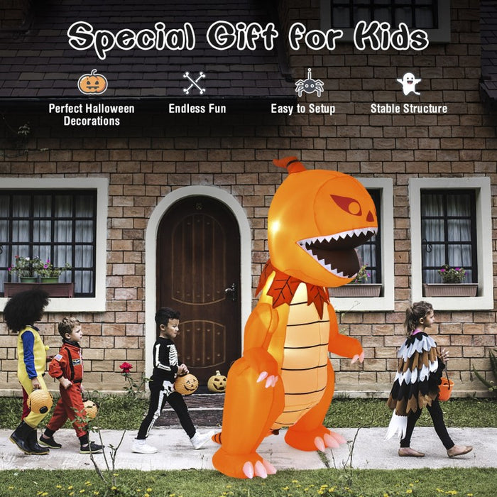 Costway Halloween Inflatable Pumpkin Dinosaur with Built-in LED Lights - Suitable for Haunted House Parties