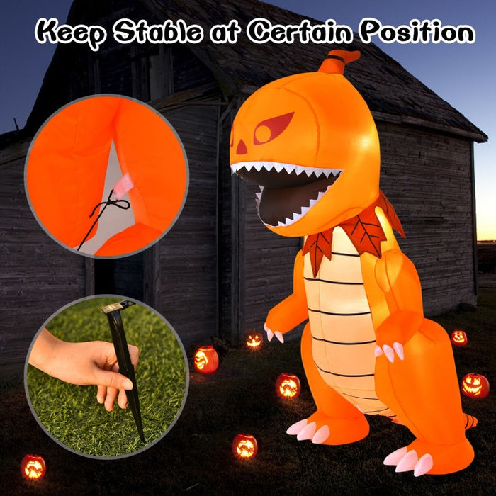 Costway Halloween Inflatable Pumpkin Dinosaur with Built-in LED Lights - Suitable for Haunted House Parties