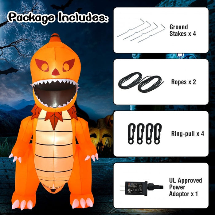 Costway Halloween Inflatable Pumpkin Dinosaur with Built-in LED Lights - Suitable for Haunted House Parties
