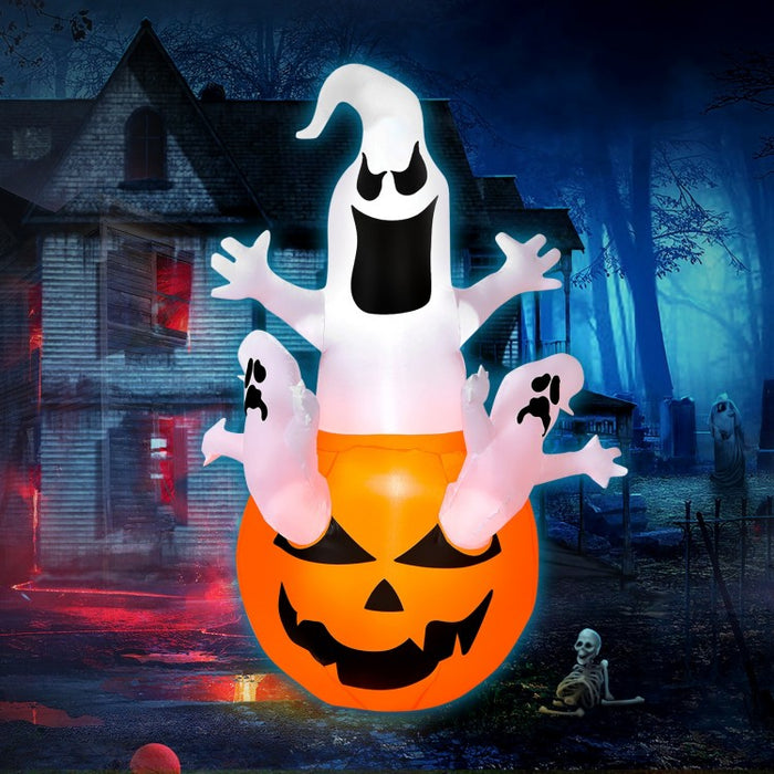 Costway Halloween Inflatable Pumpkin Ghost Decoration with LED Lights - Suitable for Holiday Parties