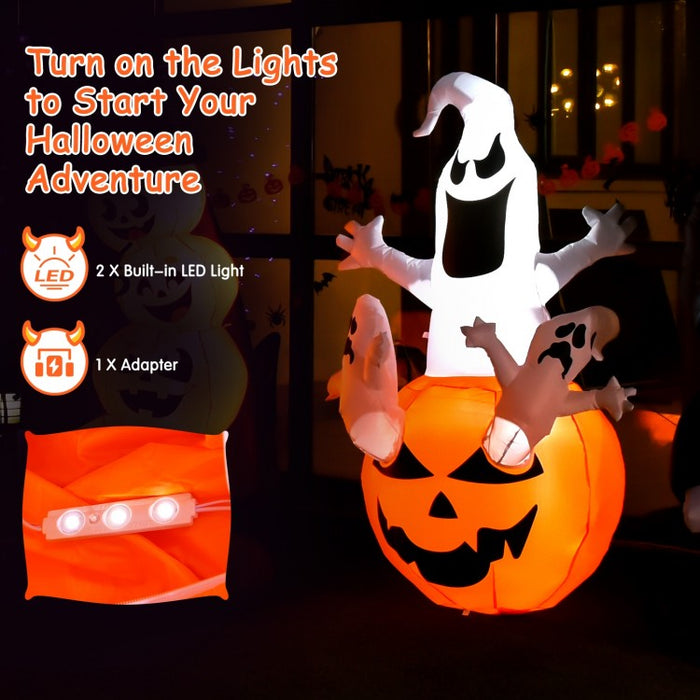 Costway Halloween Inflatable Pumpkin Ghost Decoration with LED Lights - Suitable for Holiday Parties