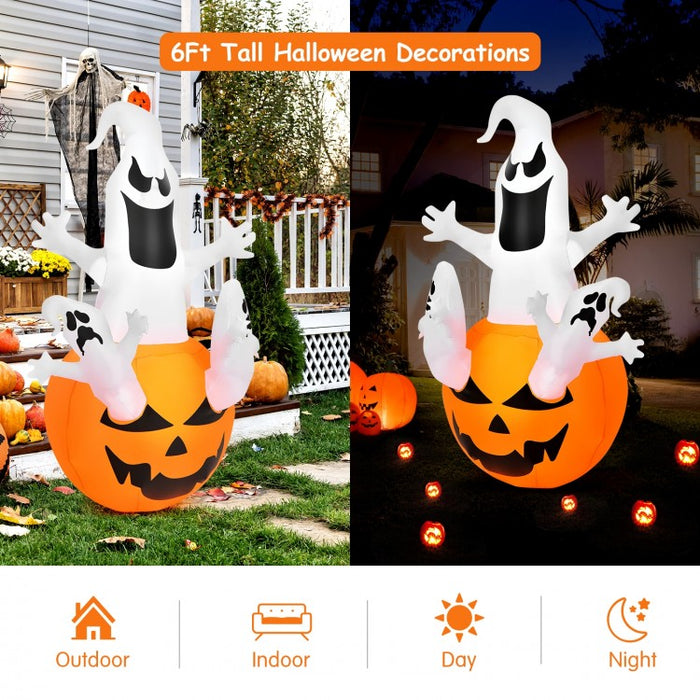 Costway Halloween Inflatable Pumpkin Ghost Decoration with LED Lights - Suitable for Holiday Parties