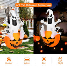 Load image into Gallery viewer, Costway Halloween Inflatable Pumpkin Ghost Decoration with LED Lights - Suitable for Holiday Parties
