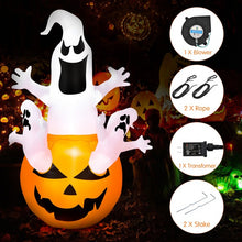 Load image into Gallery viewer, Costway Halloween Inflatable Pumpkin Ghost Decoration with LED Lights - Suitable for Holiday Parties
