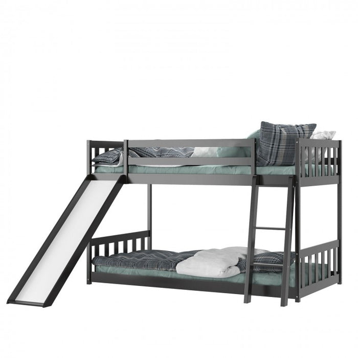 Children's Bunk Bed with Ladder and Slide, Wooden Frame