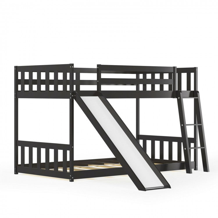 Children's Bunk Bed with Ladder and Slide, Wooden Frame