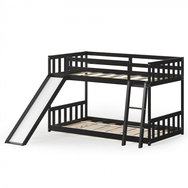 Children's Bunk Bed with Ladder and Slide, Wooden Frame