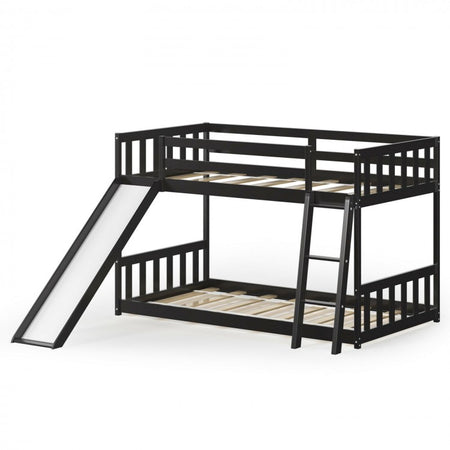 Children's Bunk Bed with Ladder and Slide, Wooden Frame