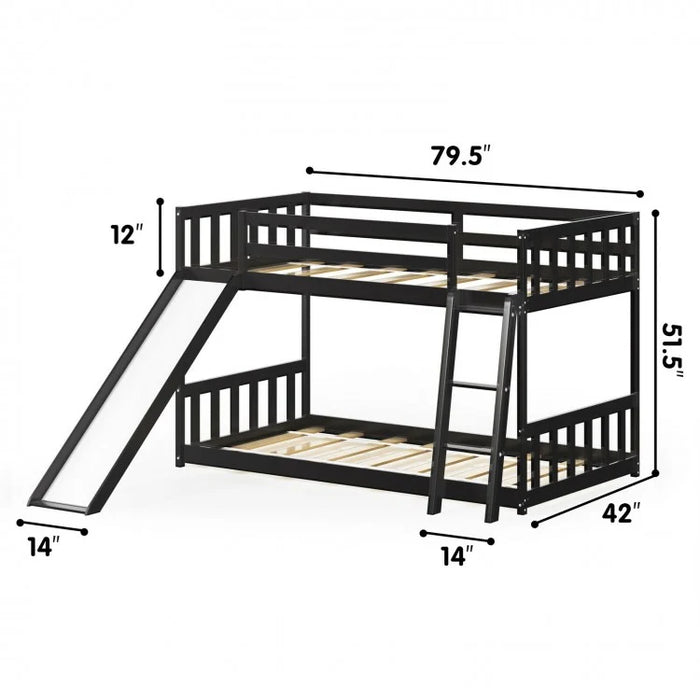 Children's Bunk Bed with Ladder and Slide, Wooden Frame