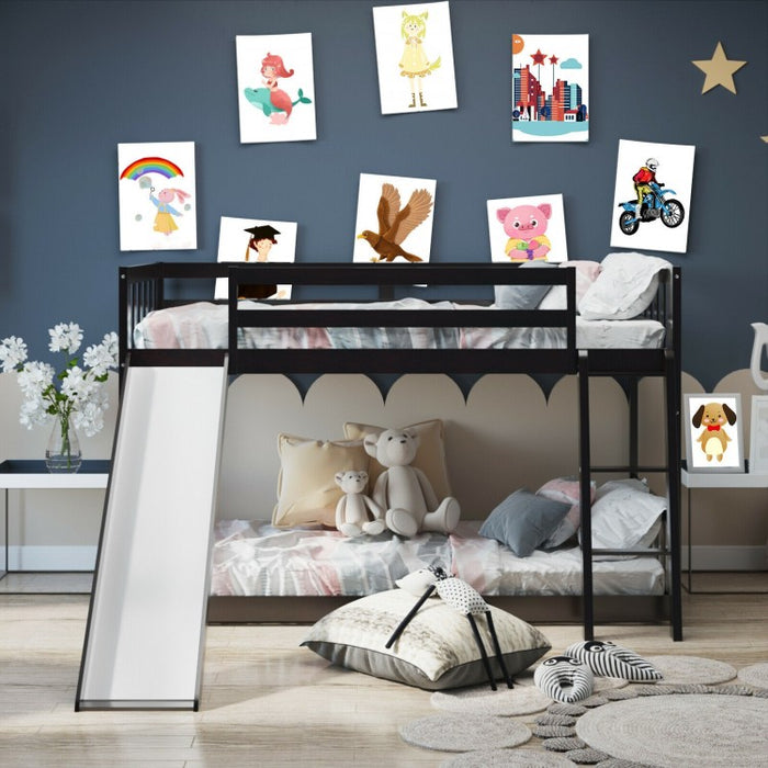 Children's Bunk Bed with Ladder and Slide, Wooden Frame