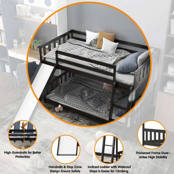 Children's Bunk Bed with Ladder and Slide, Wooden Frame