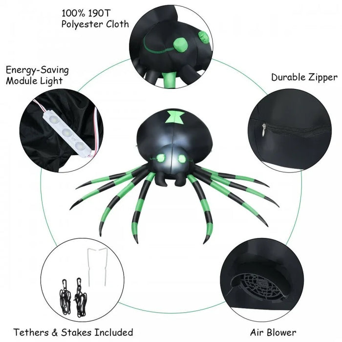 2024 Costway Halloween Inflatable Spider with Waterproof Fan and LED Lights - Suitable for Backyard Parties and Haunted Houses