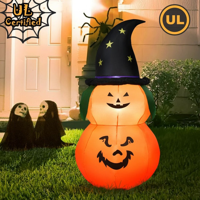 2024 Costway Halloween Inflatable Pumpkin with Built-in LED and Witch Hat