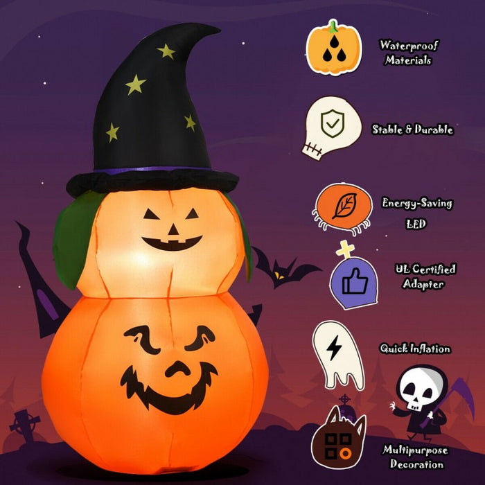 2024 Costway Halloween Inflatable Pumpkin with Built-in LED and Witch Hat