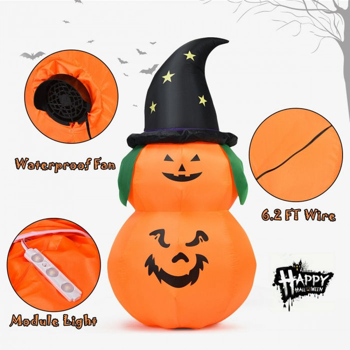 2024 Costway Halloween Inflatable Pumpkin with Built-in LED and Witch Hat
