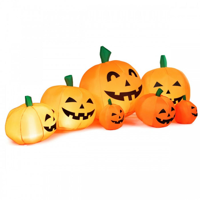 Costway 7.5 ft Halloween Inflatable Pumpkin 7-Piece Set with LED Lights - Suitable for Haunted House Horror Decor