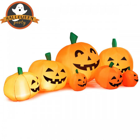 Costway 7.5 ft Halloween Inflatable Pumpkin 7-Piece Set with LED Lights - Suitable for Haunted House Horror Decor