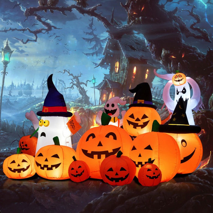Costway 7.5 ft Halloween Inflatable Pumpkin 7-Piece Set with LED Lights - Suitable for Haunted House Horror Decor