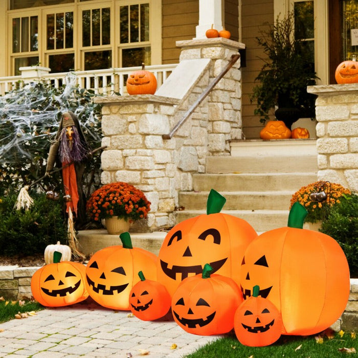 Costway 7.5 ft Halloween Inflatable Pumpkin 7-Piece Set with LED Lights - Suitable for Haunted House Horror Decor