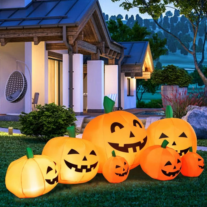 Costway 7.5 ft Halloween Inflatable Pumpkin 7-Piece Set with LED Lights - Suitable for Haunted House Horror Decor