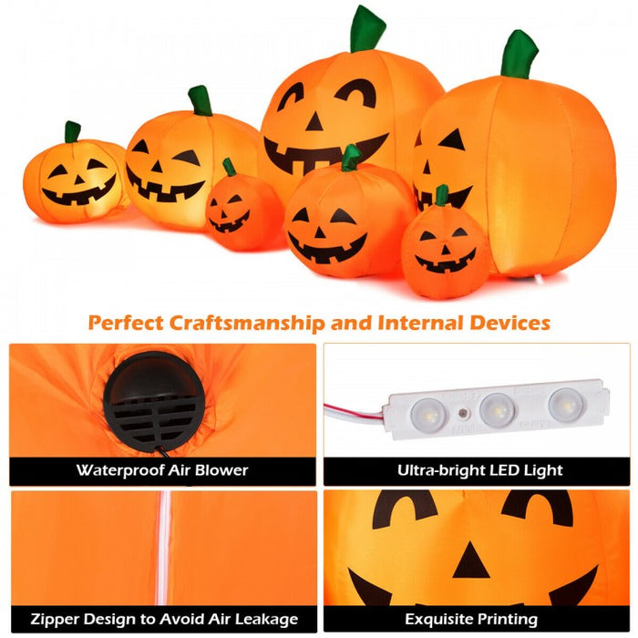 Costway 7.5 ft Halloween Inflatable Pumpkin 7-Piece Set with LED Lights - Suitable for Haunted House Horror Decor